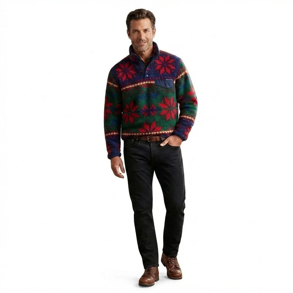 Polo Ralph Lauren Fair Isle Nordic Fleece Pullover Snap Jacket Multi Color XXL